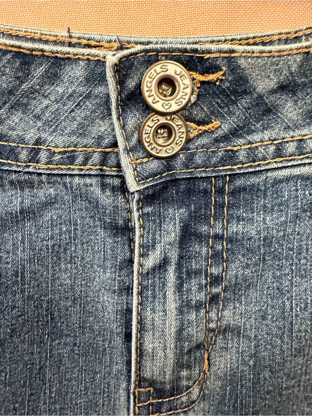 Vintage Y2K Angels Rhinestone Bedazzled Denim Mini Skirt 13, great condition!